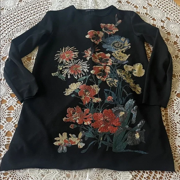 Zara szM black sparkling floral shift raw hem and cuffs - Picture 5 of 11